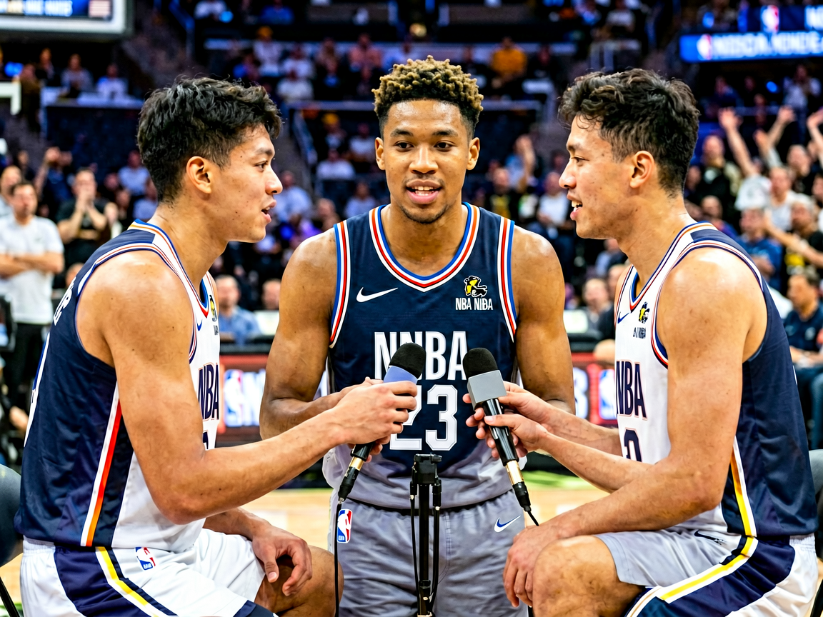 NBA球员采访报道配图，展示球星接受媒体采访画面